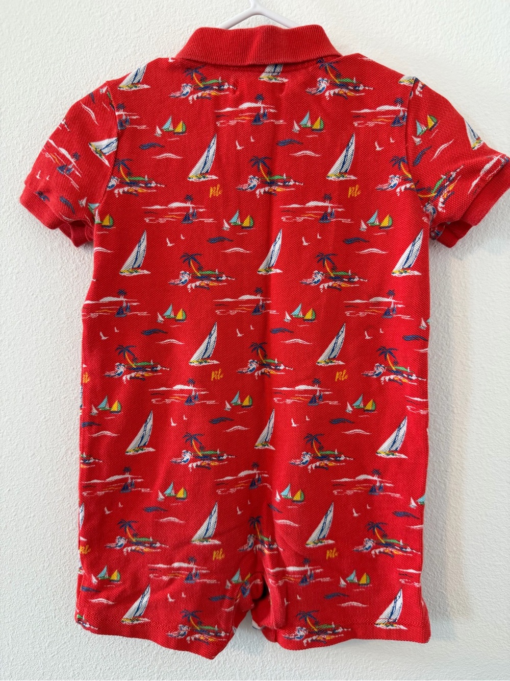 Ralph Lauren Red Nautical Sailboat Polo Romper Size 18M - Picture 2 of 3